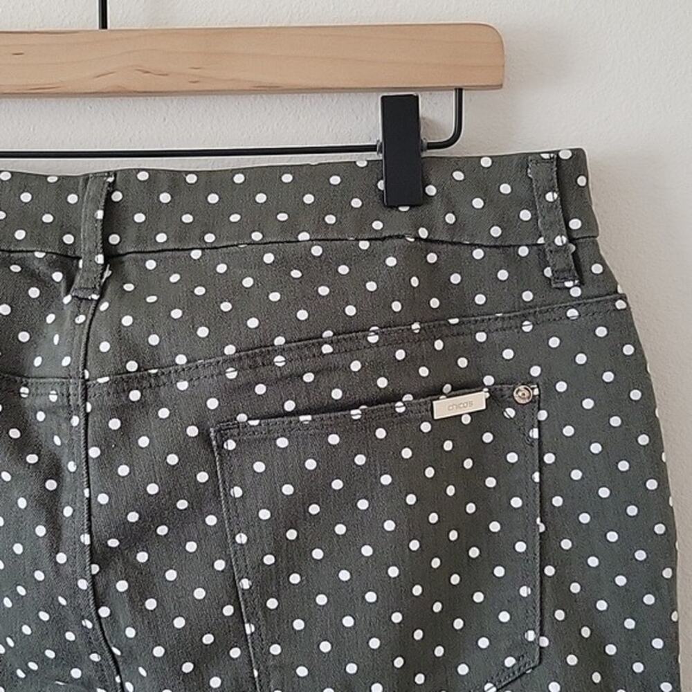 Chico's Olive Green Polka Dot So Slimming Girlfriend Ankle Jeans Size 10 - Picture 4 of 6